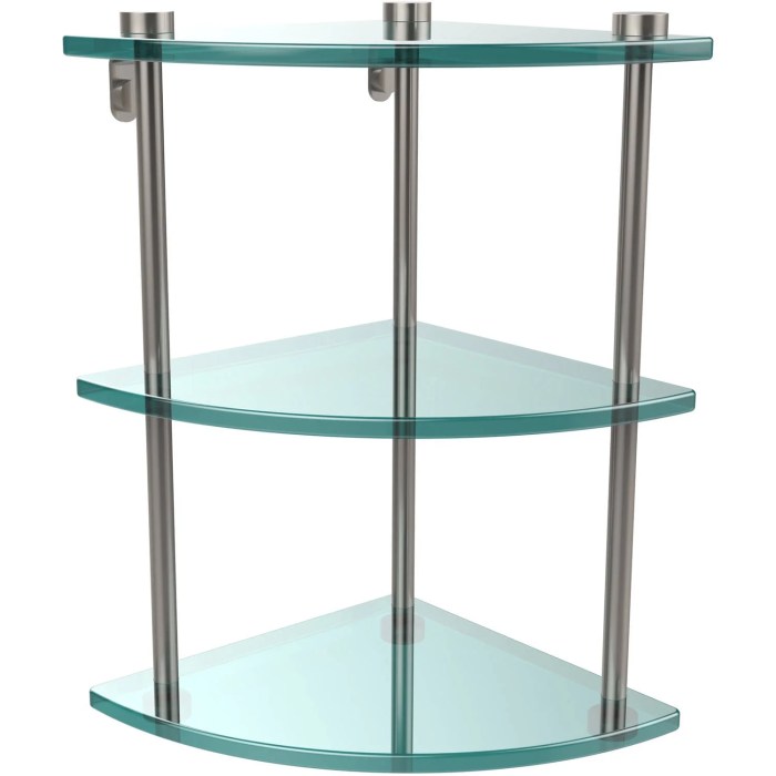 Three Tier Corner Glass Shelf in Satin Nickel - Walmart.com Corner glass shelf furniture for display
