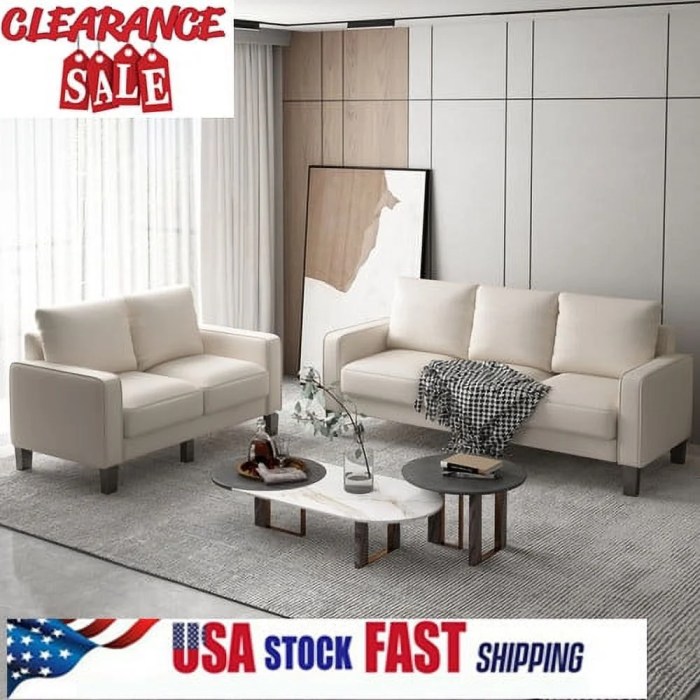 Clearance Sofa Set! Modern Living Room Furniture Sofa in Beige Fabric 2 ...