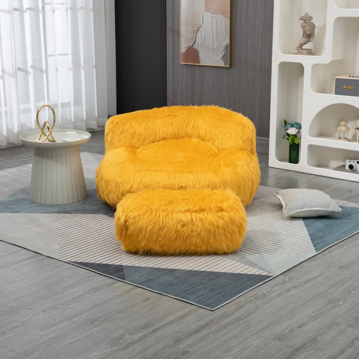 MOONMISS Plush Bean Bag Chair With Footstool, Modern Comfort Lounger ...