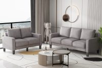 Light Grey Fabric Sofa Set | Baci Living Room Grey linen furniture set for modern decor