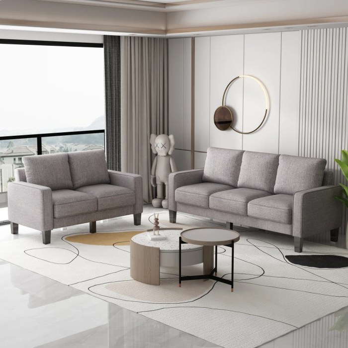 Light Grey Fabric Sofa Set | Baci Living Room Grey linen furniture set for modern decor