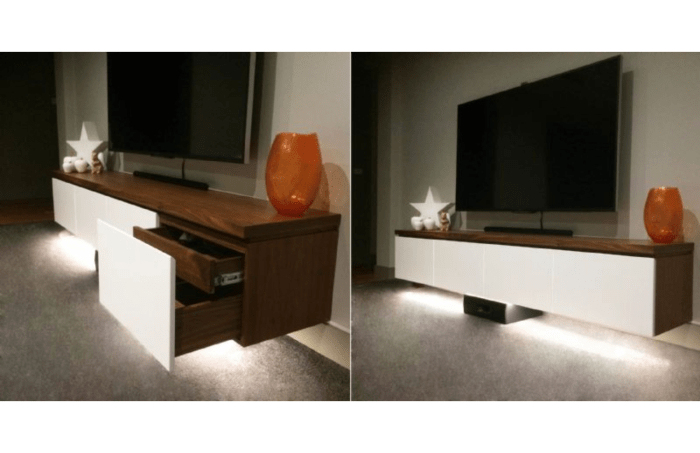 American Walnut and Polyurethane Floating TV Wall Unit - Goldenwood ... Floating walnut TV bench furniture